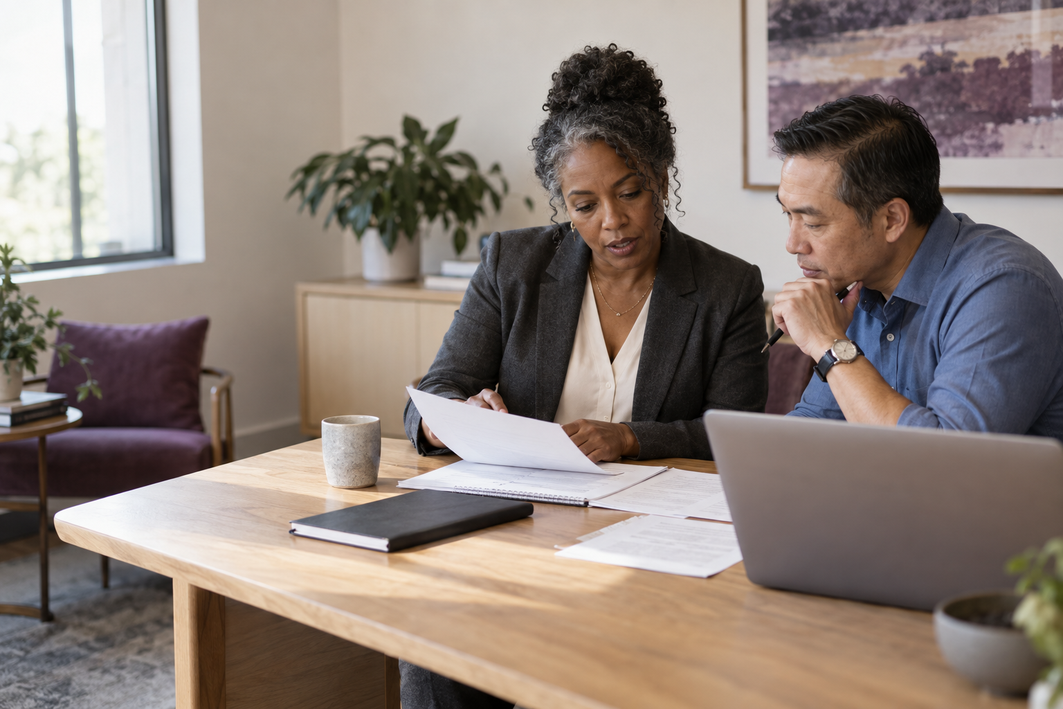 Two professionals reviewing the records needed for an engagement