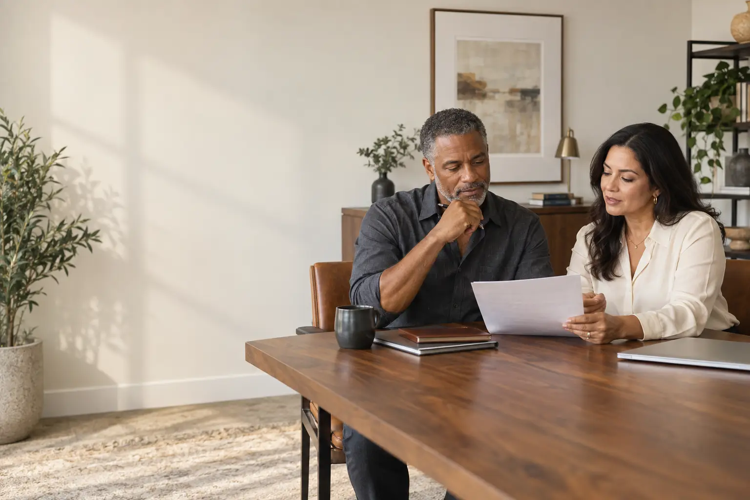 Two business leaders reviewing a proposed scope of work